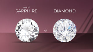 Side-by-side comparison of a diamond and a white sapphire on a black velvet background, showing differences in sparkle and clarity.