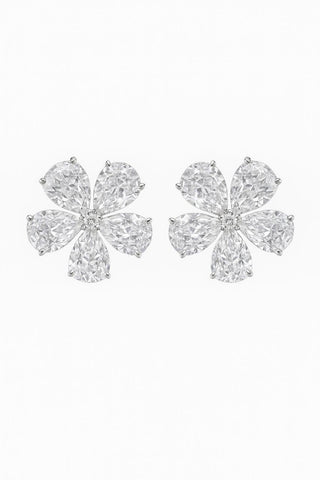 10CT Lab Diamond Flower Studs: 18K gold earrings set with ten 1-carat lab-grown diamonds arranged in a flower pattern.