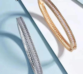 Clair de Lune Bracelet in rose or white gold finish with Moissanite – luminous sterling silver bracelet with celestial charm.