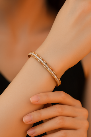 Clair de Lune Bracelet in rose or white gold finish with Moissanite – luminous sterling silver bracelet with celestial charm.