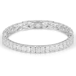 Classic Emerald Cut Tennis Bracelet - 925 Sterling Silver with 18K White Gold Plating, Lab-Created Emerald-Cut Sapphires