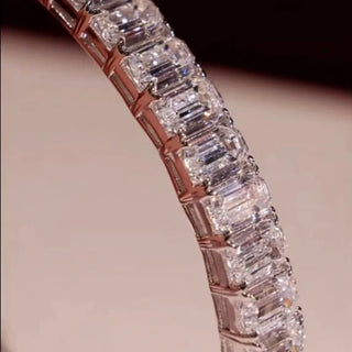 Classic Emerald Cut Tennis Bracelet - 925 Sterling Silver with 18K White Gold Plating, Lab-Created Emerald-Cut Sapphires