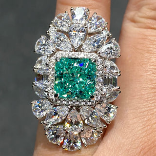 Azzallure Crushed Ice Maharani Ring featuring a 4-carat crushed ice moissanite in a bold 925 sterling silver setting, designed to evoke royal grandeur and brilliance.

