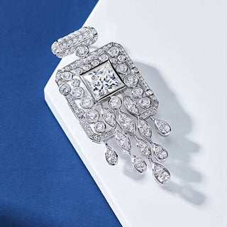 Crystal Cascade Pendant Necklace with lab sapphire and side stones, set in 925 sterling silver, capturing cascading elegance.
