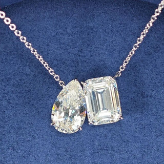 Duo d'Éclat Necklace with Pear-Shaped and Emerald-Cut Lab-Created Sapphires in Sterling Silver
