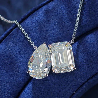 Duo d'Éclat Necklace with Pear-Shaped and Emerald-Cut Lab-Created Sapphires in Sterling Silver

