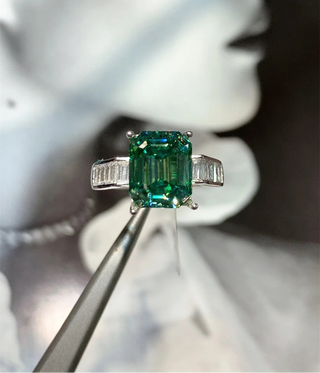 Emerald Heirloom Ring with 5-carat emerald-cut Moissanite in 925 sterling silver