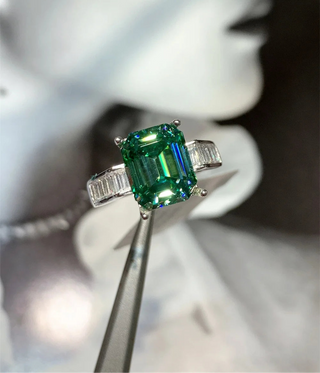 Emerald Heirloom Ring with 5-carat emerald-cut Moissanite in 925 sterling silver