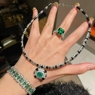 Emerald Serpentine Necklace with Lab-Created Emerald Green Sapphires in Sterling Silver