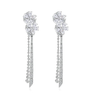 Flower bouquet tassel earrings in 925 sterling silver with lab-created sapphires and platinum finish, designed like cascading floral drops.