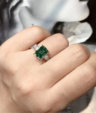Emerald Heirloom Ring with 5-carat emerald-cut Moissanite in 925 sterling silver