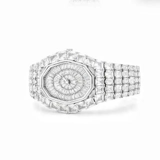 Diamond Hour Watch with 26 mm dial, silver case, sapphire crystal window, and diamond-accented bracelet clasp.