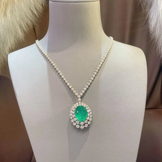 Imperial Columbian Necklace in sterling silver with lab-created emerald sapphires, designed with timeless elegance.