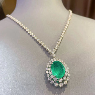 Imperial Columbian Necklace in sterling silver with lab-created emerald sapphires, designed with timeless elegance.