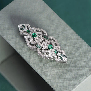 Imperial Emerald Brooch UAE – Crafted in 925 sterling silver with a bold 23 x 51 mm green lab-created sapphire, accented with radiant white lab sapphires.