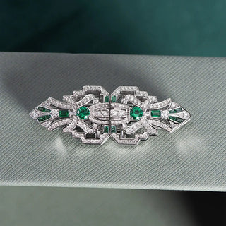 Imperial Emerald Brooch UAE – Crafted in 925 sterling silver with a bold 23 x 51 mm green lab-created sapphire, accented with radiant white lab sapphires.