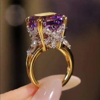 Lavender Spell Ring with a 10-carat purple lab sapphire in a prong setting, crafted in sterling silver with a magical, enchanting cocktail design