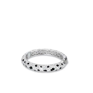 Leopard Spots Bangle crafted in 925 sterling silver with lab-created sapphires, featuring bold animal-inspired pattern in a sleek, travel-friendly design.