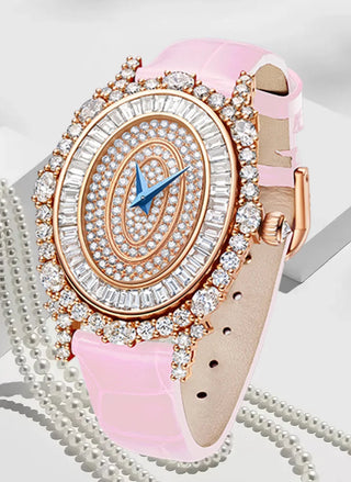 Lunara Crystal Watch with stainless steel case, sapphire crystal dial, and colored leather strap.