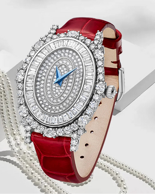 Lunara Crystal Watch with stainless steel case, sapphire crystal dial, and colored leather strap.