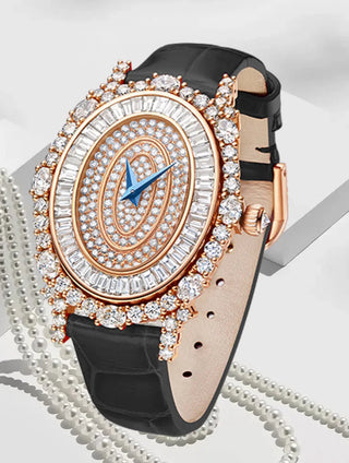 Lunara Crystal Watch with stainless steel case, sapphire crystal dial, and colored leather strap.