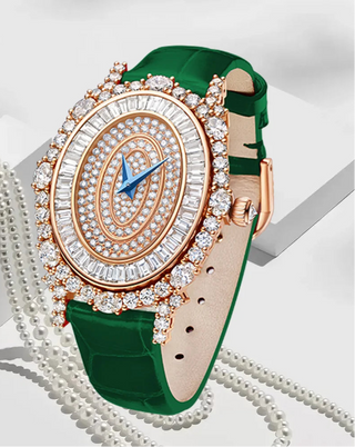 Lunara Crystal Watch with stainless steel case, sapphire crystal dial, and colored leather strap.