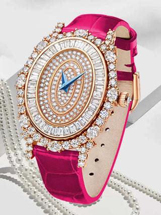 Lunara Crystal Watch with stainless steel case, sapphire crystal dial, and colored leather strap.
