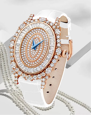 Lunara Crystal Watch with stainless steel case, sapphire crystal dial, and colored leather strap.