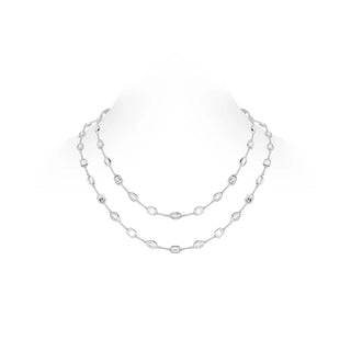 Marquise Emerald Cut Double Layer Necklace in sterling silver with platinum plating, featuring lab-created sapphires in a marquise shape.