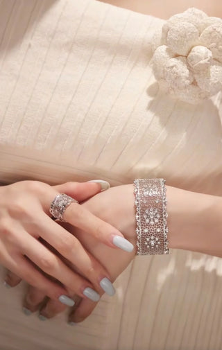 Moonlight in Milan Bracelet & Ring Set, sterling silver with lab-created sapphires, perfect for romantic elegance.