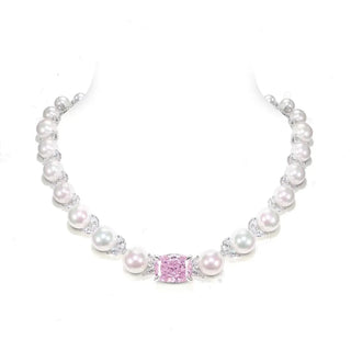 Pearl Harmony Necklace in 925 sterling silver with platinum plating, featuring lab-created sapphires.
