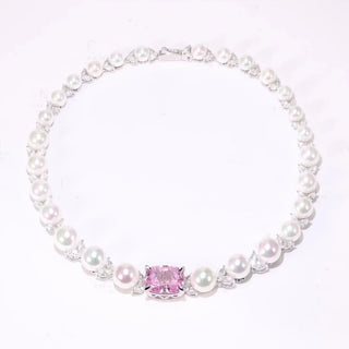 Pearl Harmony Necklace in 925 sterling silver with platinum plating, featuring lab-created sapphires.