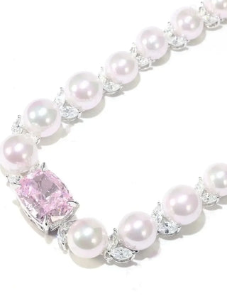 Pearl Harmony Necklace in 925 sterling silver with platinum plating, featuring lab-created sapphires.