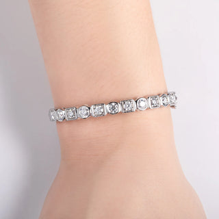 Prism Lock Tennis Bracelet in sterling silver with Moissanite and secure lock clasp – deluxe tennis bracelet with continuous matrix sparkle.