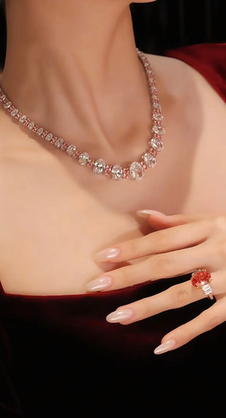 Rose Rhythm Necklace with Lab-Created White Sapphires in Sterling Silver and Platinum Plating