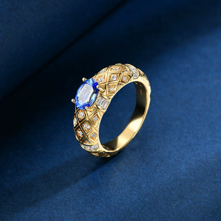 Royal Mosaic Ring with lab sapphire, ruby, or emerald in sterling silver prong setting, regal design for men and women