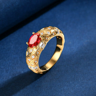 Royal Mosaic Ring with lab sapphire, ruby, or emerald in sterling silver prong setting, regal design for men and women