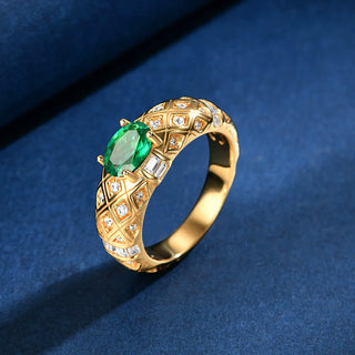 Royal Mosaic Ring with lab sapphire, ruby, or emerald in sterling silver prong setting, regal design for men and women