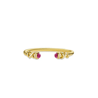 Ruby Drama Bangle - 925 Sterling Silver with Gold Finish and Ruby Red Lab-Created Sapphire, 17cm
