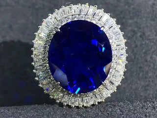Sapphire Mist Ring with a lab-grown sapphire and prong-set diamonds in sterling silver, classic engagement ring design for women

