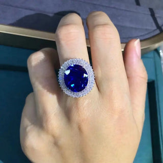 Sapphire Mist Ring with a lab-grown sapphire and prong-set diamonds in sterling silver, classic engagement ring design for women

