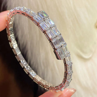 Sapphire Symphony Tennis Bangle - 925 Sterling Silver with Deep Blue Sapphire Stones
