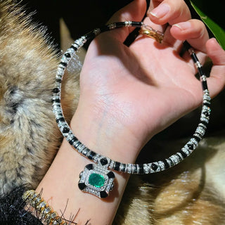Emerald Serpentine Necklace with Lab-Created Emerald Green Sapphires in Sterling Silver