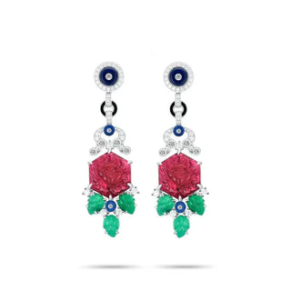 Silver Spectrum Bloom Earrings with Multicoloured Lab Sapphires, Elegant Stud Design