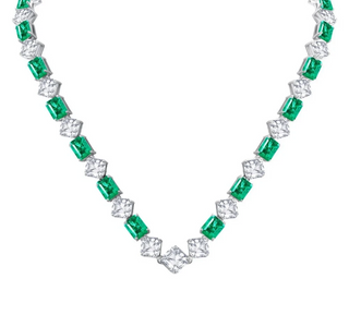 Silver Sugar Loaf Emerald Necklace with Lab-Created Emeralds & Sapphires in 925 Sterling Silver