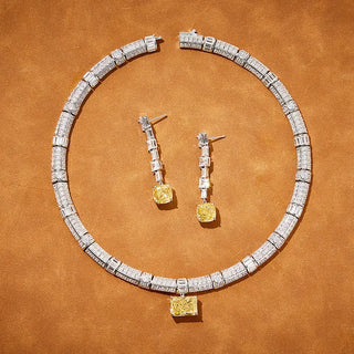 Sunset Brilliance Necklace Suite with lab-created sapphires on sterling silver – elegant women’s necklace inspired by sunset light and golden warmth

