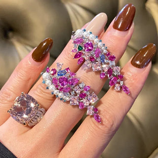 Sweet Girl Pink Earrings – Sterling silver earrings with a platinum-plated finish and multi-coloured lab-created sapphires in pink, offering playful elegance.