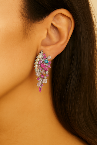 Sweet Girl Pink Earrings – Sterling silver earrings with a platinum-plated finish and multi-coloured lab-created sapphires in pink, offering playful elegance.