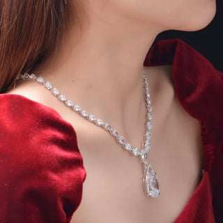 Teardrop Necklace with 20-Carat Pear-Shaped Lab-Created Sapphire in Sterling Silver
