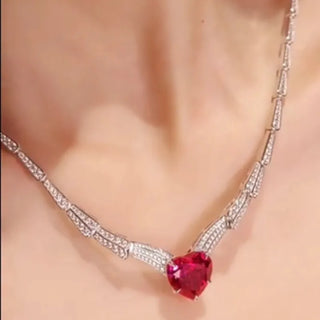 The Heartbeat Necklace in sterling silver with red lab sapphire – simple and elegant heart necklace gift for girlfriend or mother
